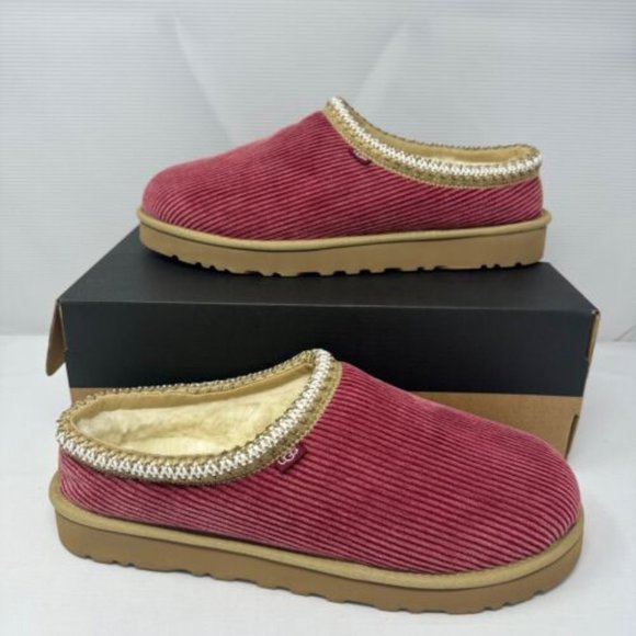 NIB UGG MEN'S TASMAN CORDUROY SLIP ON SHEARLING LINED‎ SLIPPERS RED - Picture 1 of 8